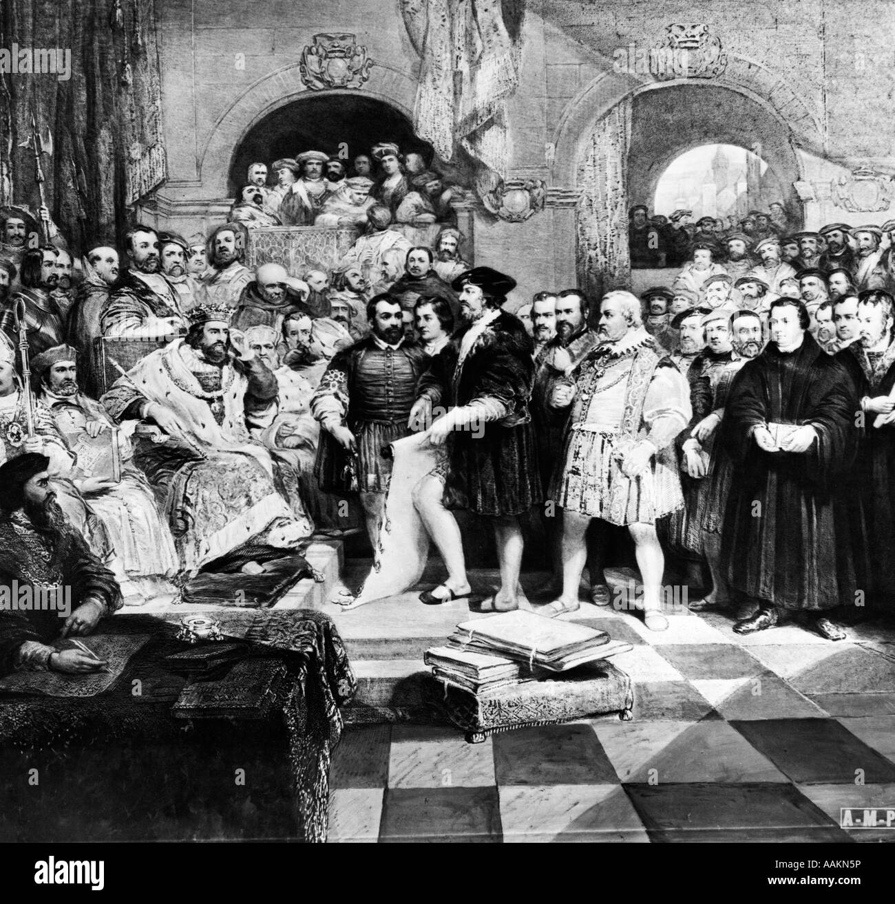 1500s MARTIN LUTHER AT DIET OF NUREMBERG THE FIRST REFORMERS PROTEST 1522 OR 1529 Stock Photo