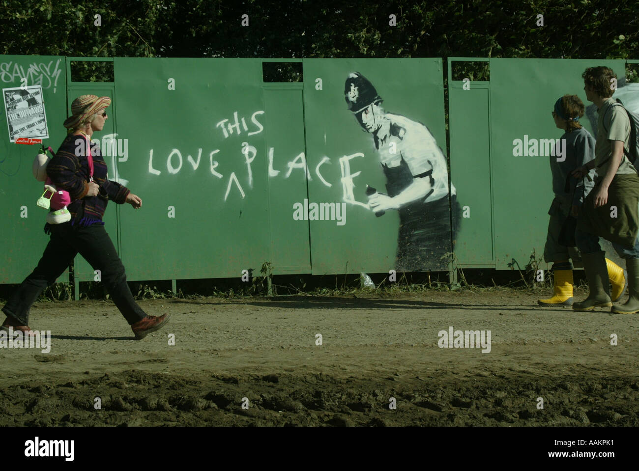 Grafitti by the street artist Banksy, at the Glastonbury Festival, 2004