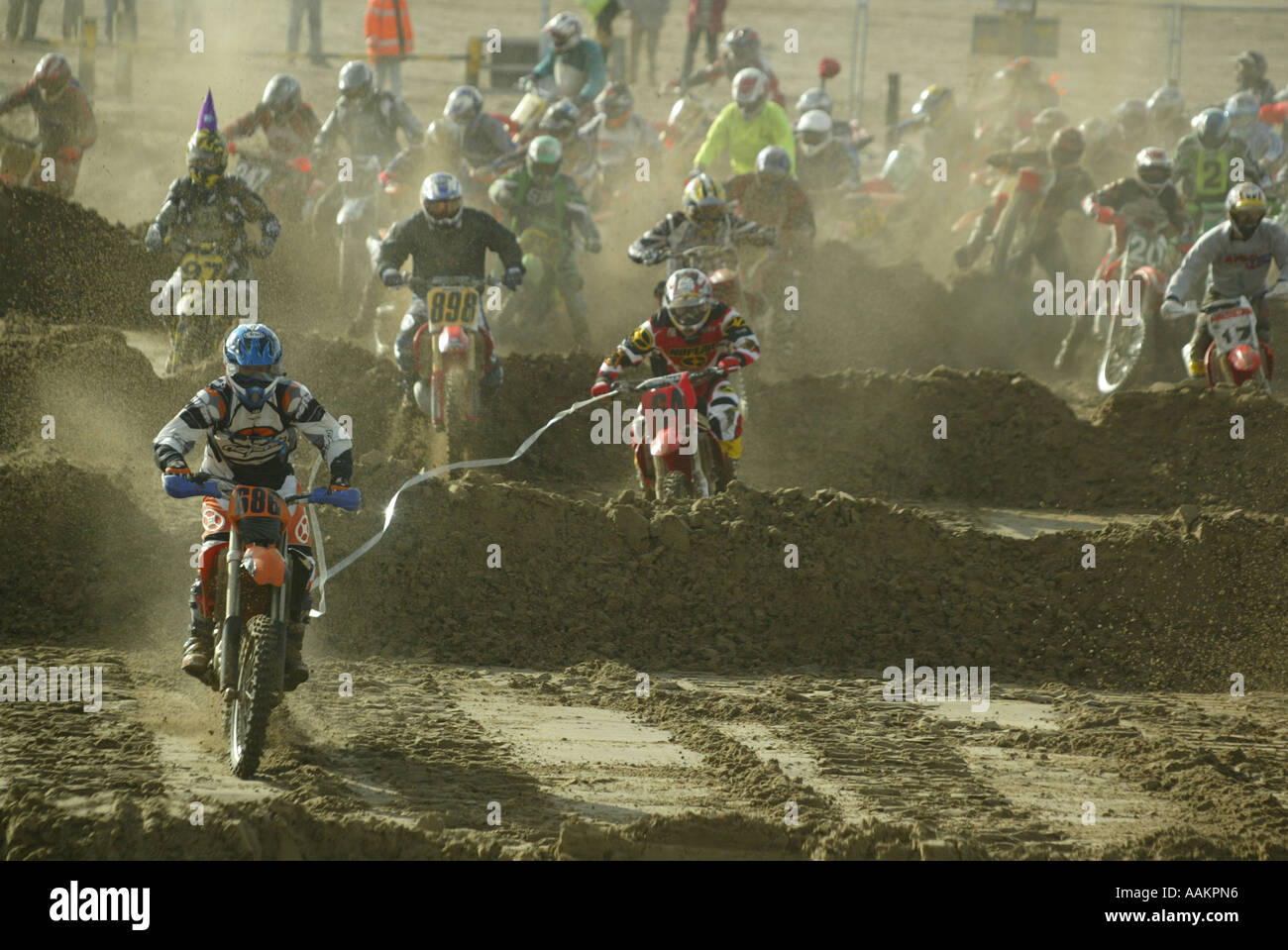 Hundreds of motorbikes take place in the annual Weston Super Mare beach race. Stock Photo