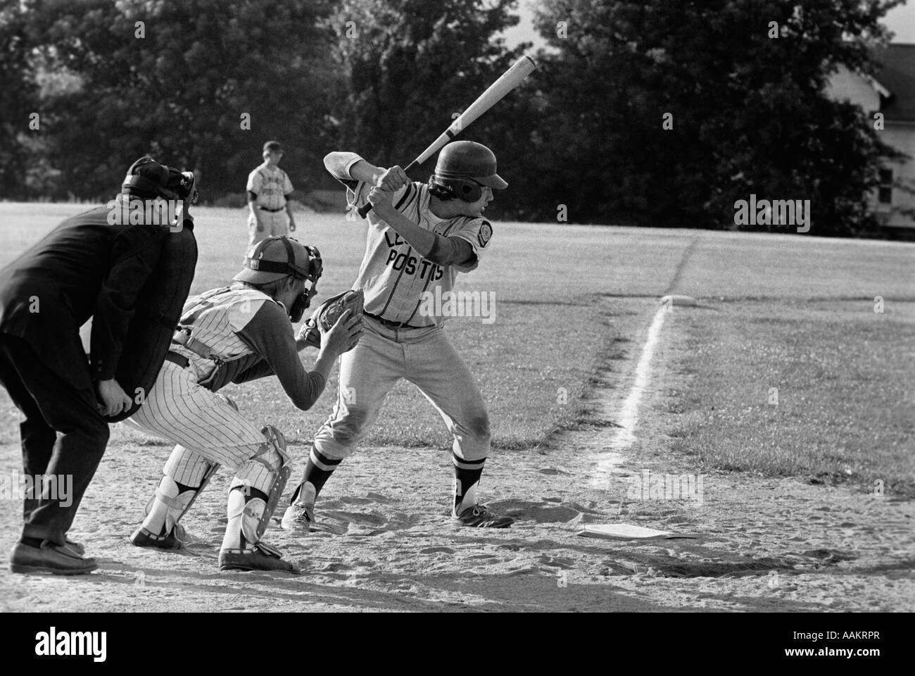 1980s BATTER CATCHER AND UMPIRE AT HOME PLATE OF A COLLEGE OR HIGH SCHOOL TEAM Stock Photo Alamy