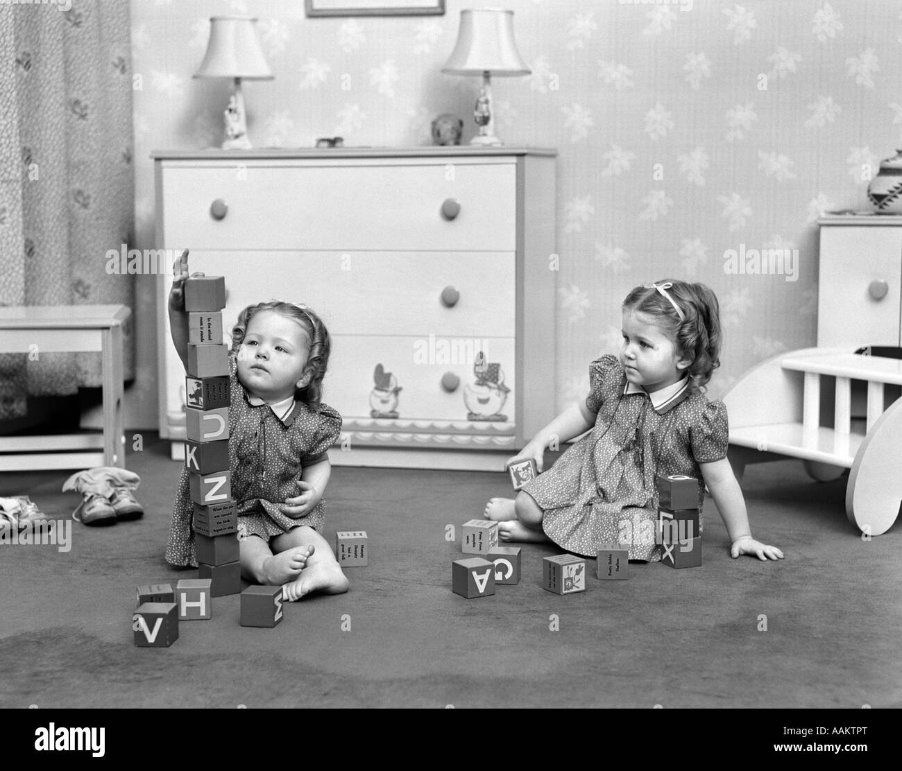Child Playing With Blocks Black And White