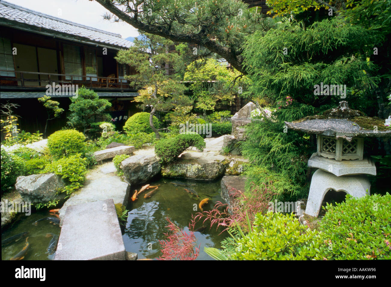 Japan Kiso Valley Tsumago garden Stock Photo