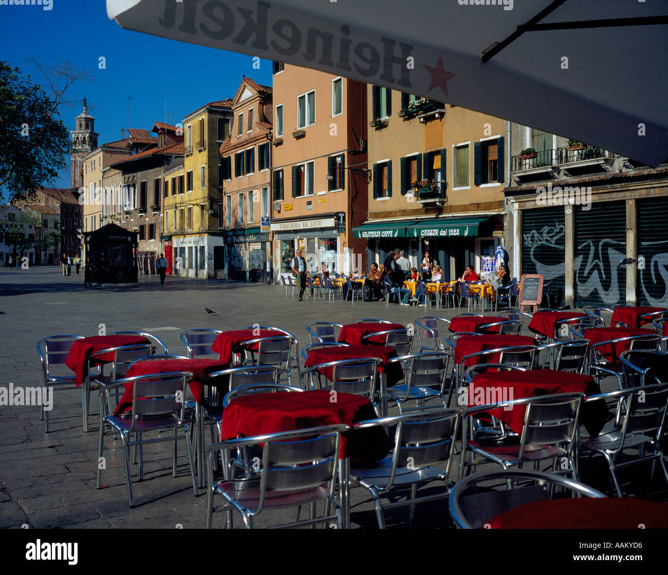 Restaurant at Campo Margharita Venice Italy Europe. Photo by Willy Matheisl Stock Photo