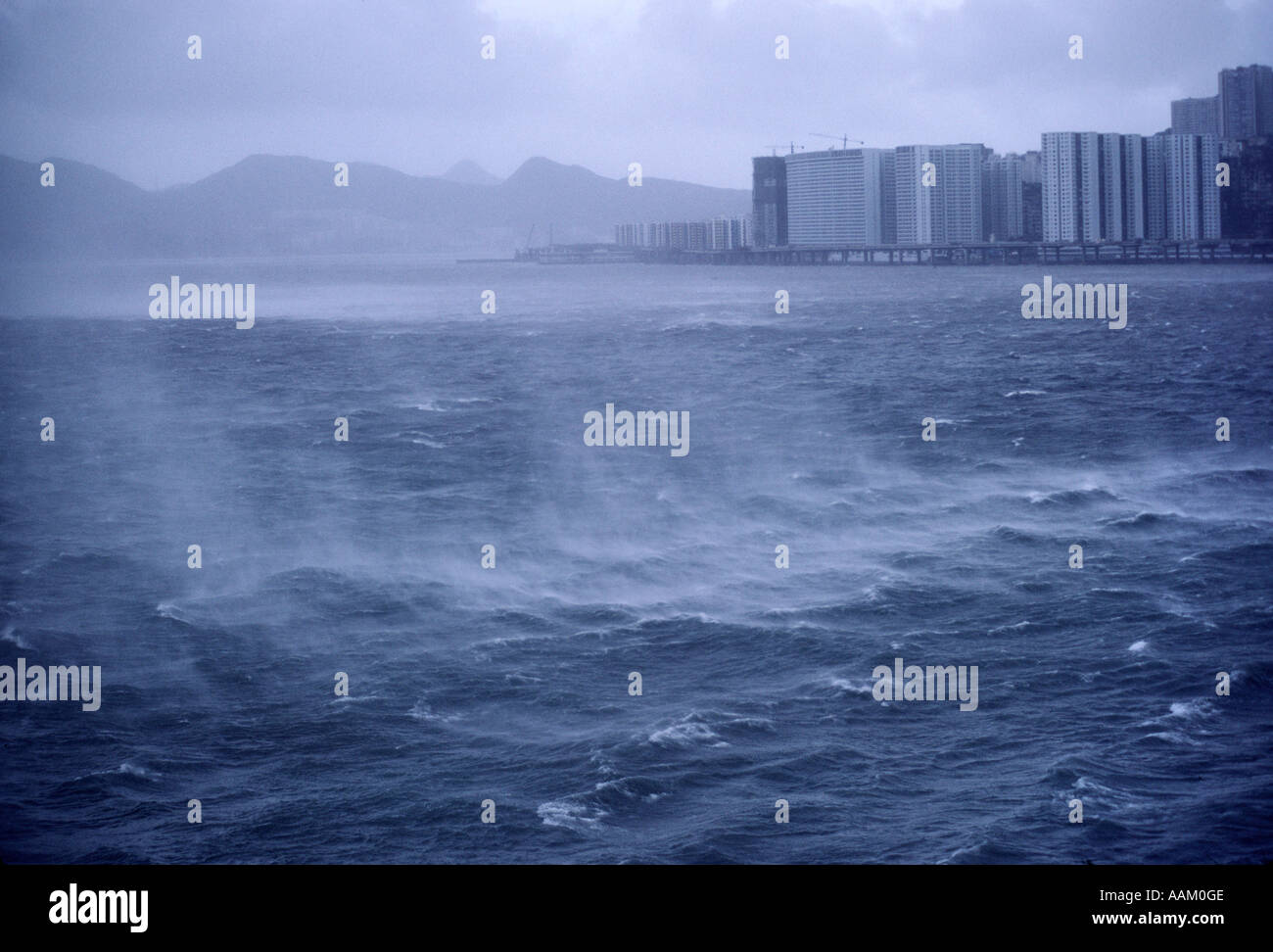 Man against nature - typhoon Ellen hits Hong Kong Stock Photo