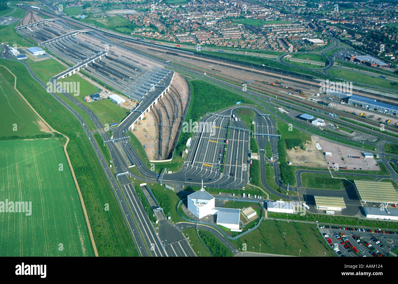 Aerial view of the Eurotunnel Shuttle Terminal Folkestone Kent England