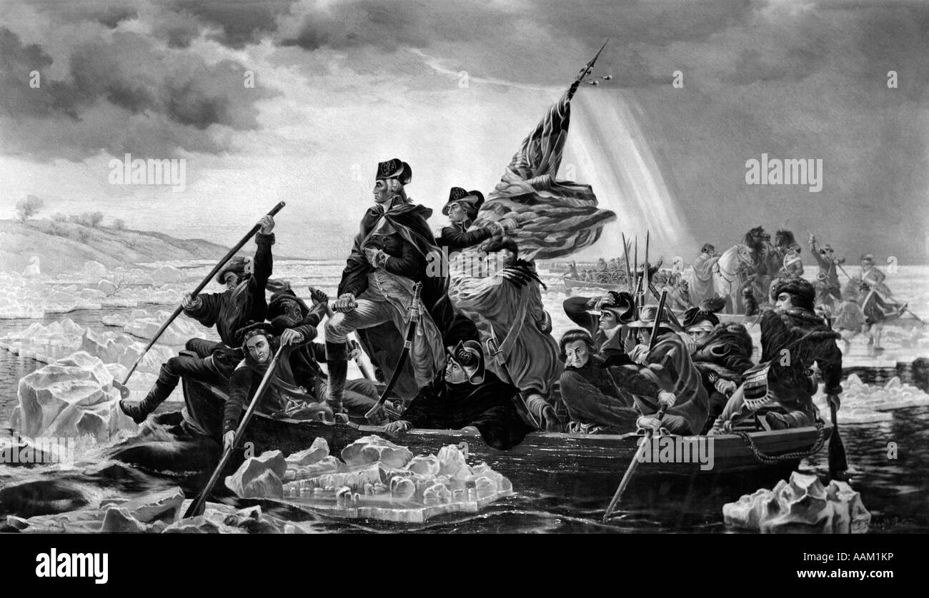 PAINTING OF WASHINGTON CROSSING THE DELAWARE BY LEUTZE Stock Photo