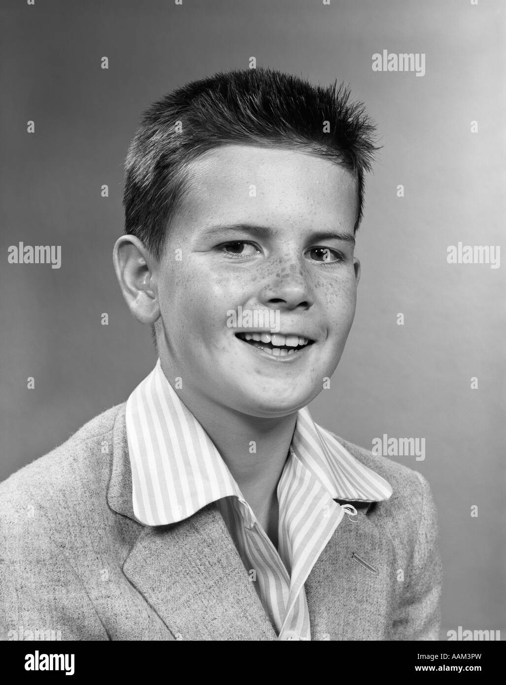 1950s 1960s PORTRAIT SMILING FRECKLE FACED BOY LONG CREW CUT WEARING ...
