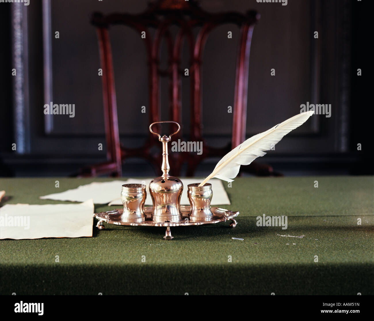 DETAIL OF SILVER INK WELL AND QUILL PEN INDEPENDENCE HALL PHILADELPHIA