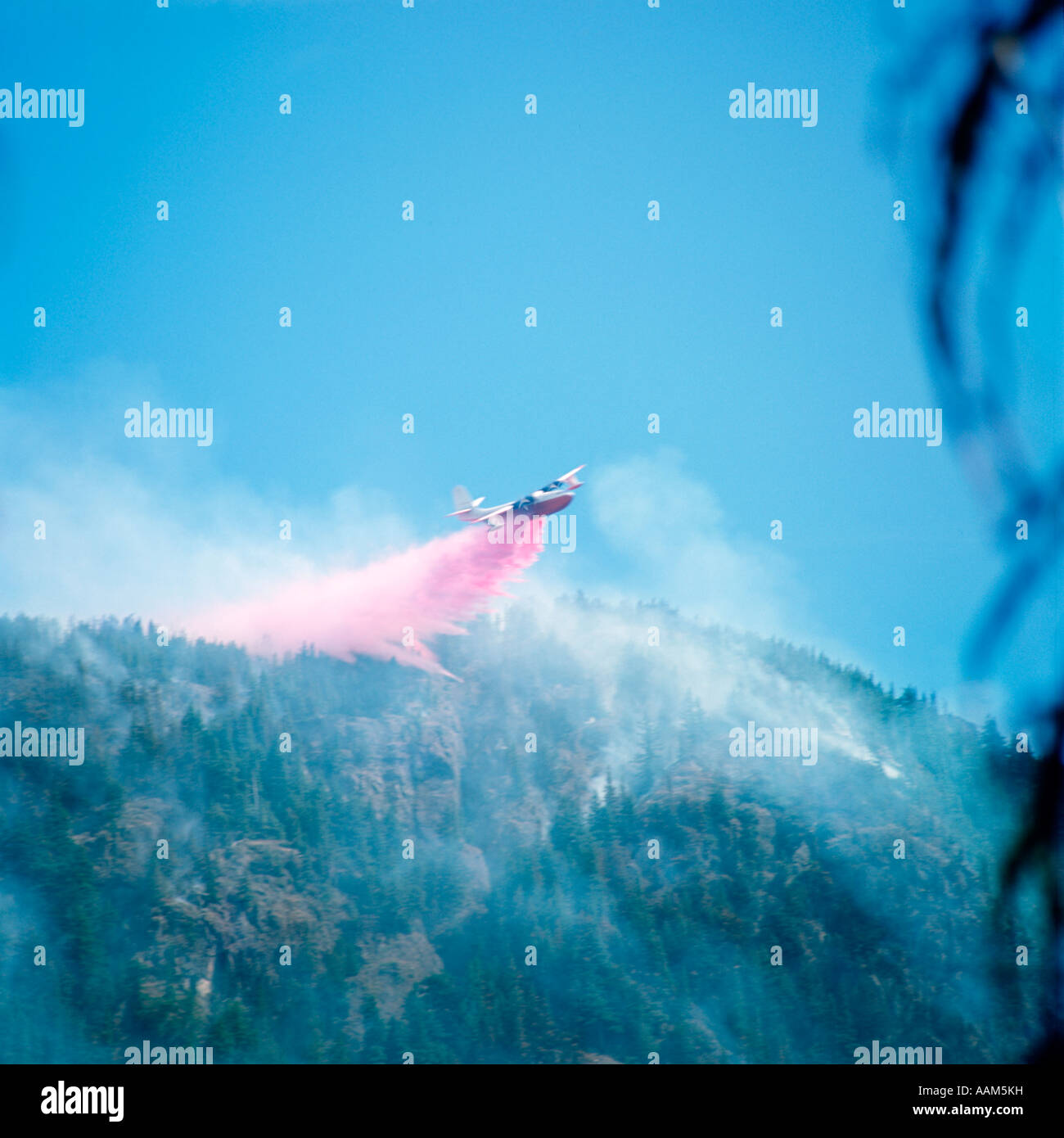 AIRPLANE DROPPING FIRE RETARDANT OVER FOREST FIRE Stock Photo Alamy
