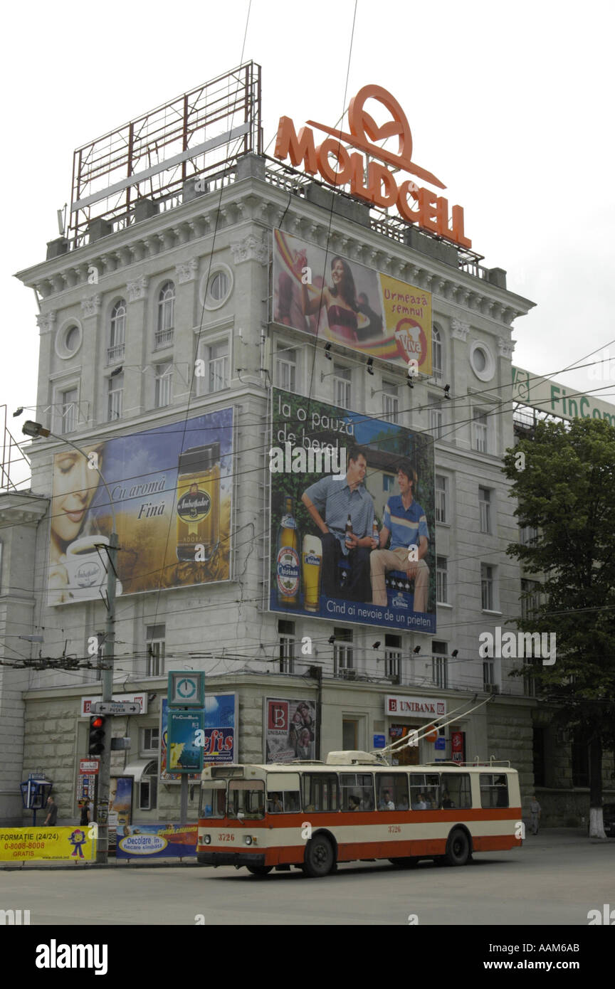 Chisinau, Bulevardul Stefan cel Mare, advertising Moldcell Stock Photo