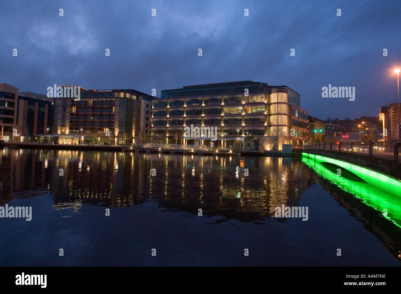 Dockland rejuvenation Cork City Lapps Quay Dusk waterfront office development Stock Photo