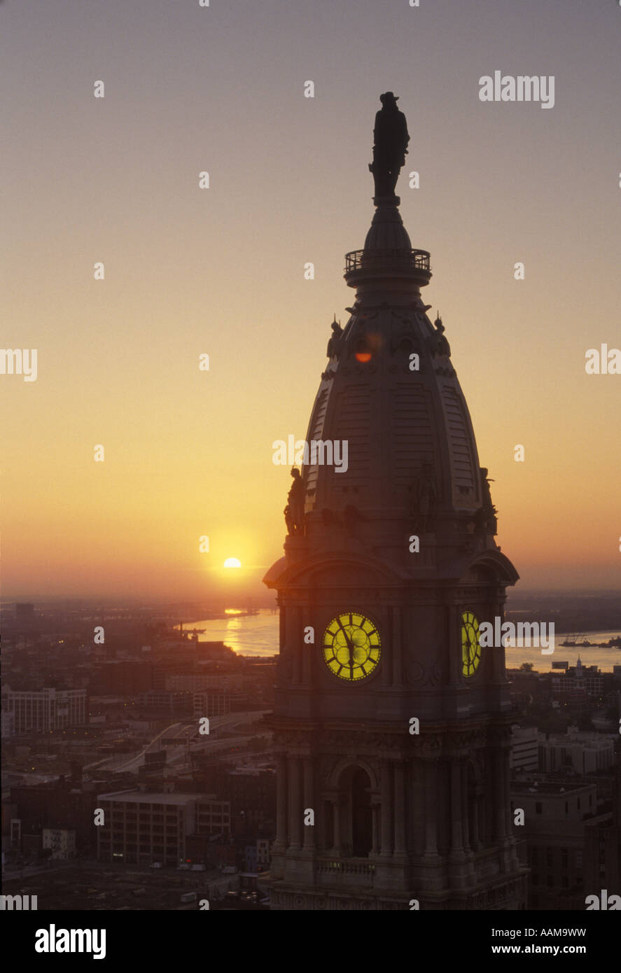 CITY HALL TOWER WITH WILLIAM PENN AT SUNRISE PHILADELPHIA PENNSYLVANIA ...