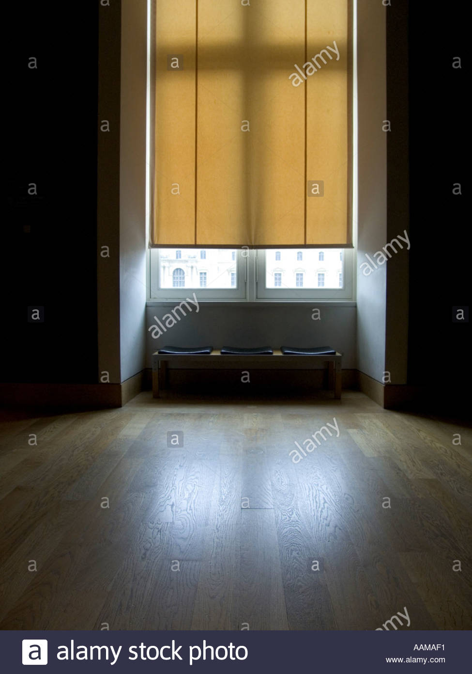 Large Window With Blinds And Bench Under It Stock Photo 2345712