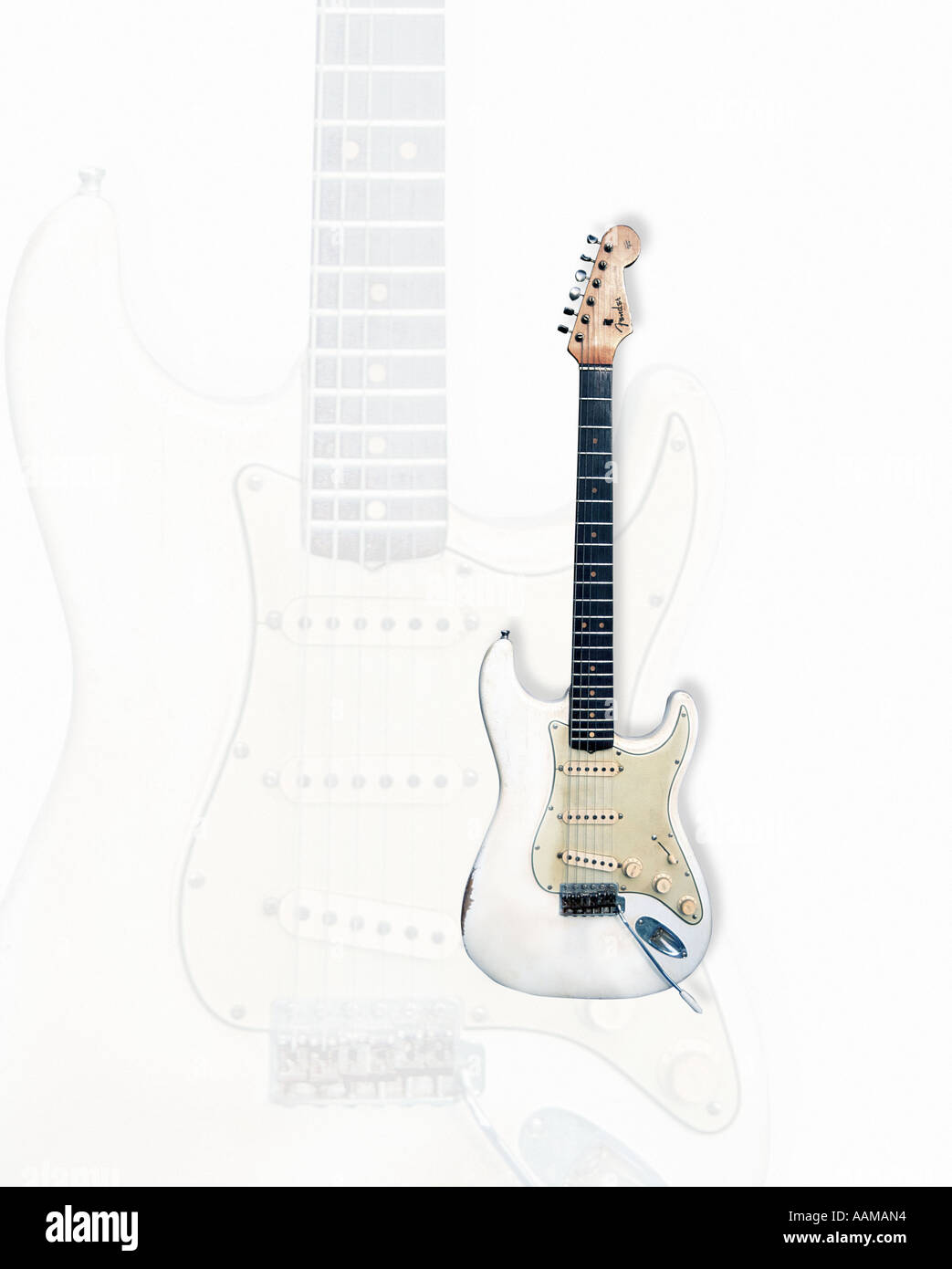 White Fender Stratocaster Guitar Stock Photo