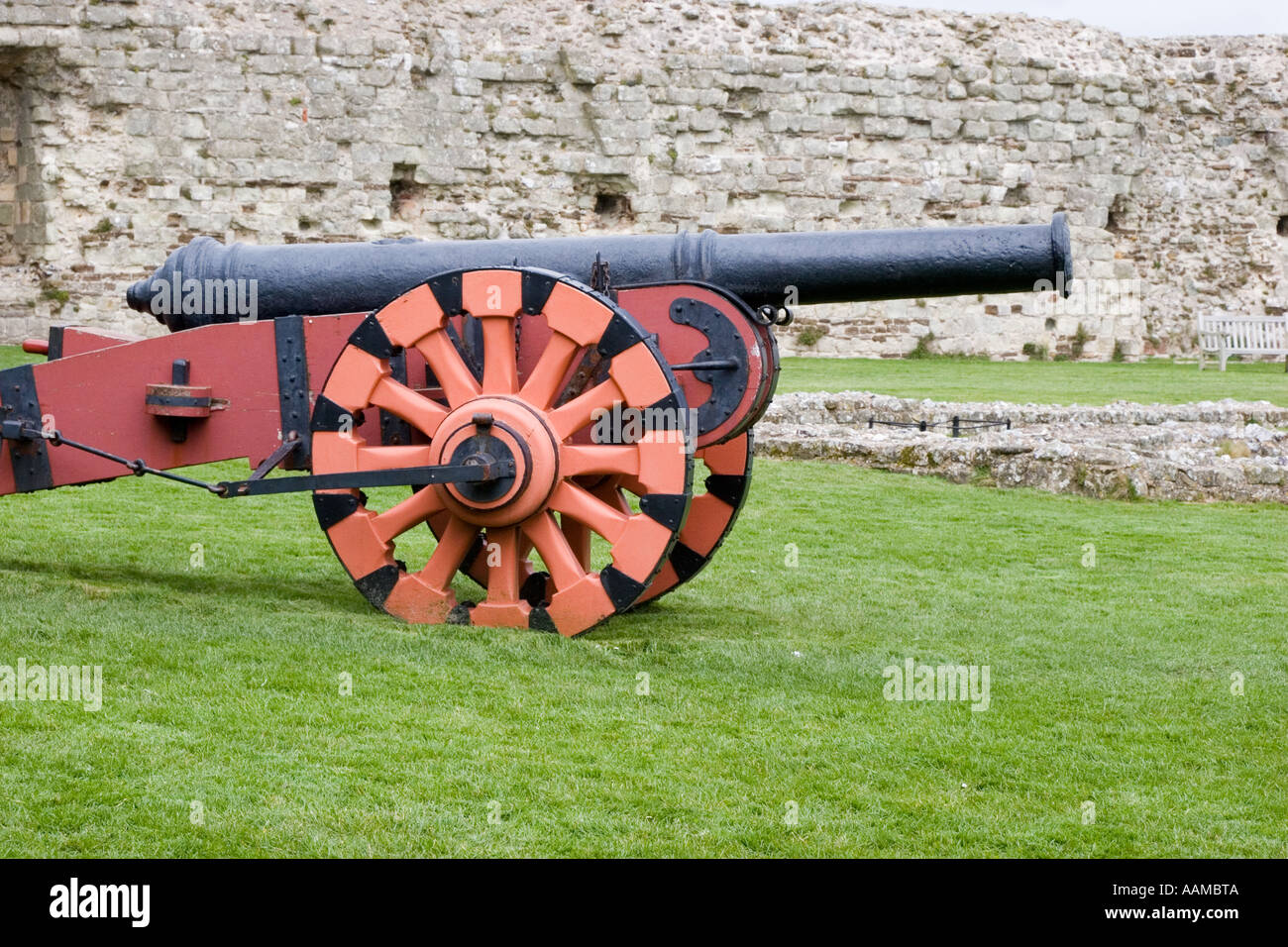 The Pevensey cannon at Pevensey Castle East Sussex Stock Photo
