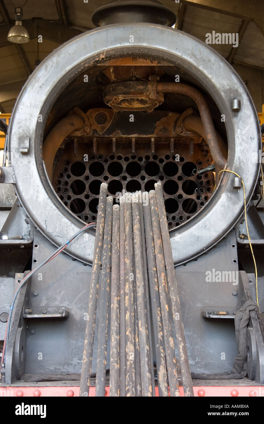 Locomotive boiler in workshop of preserved railway Stock Photo