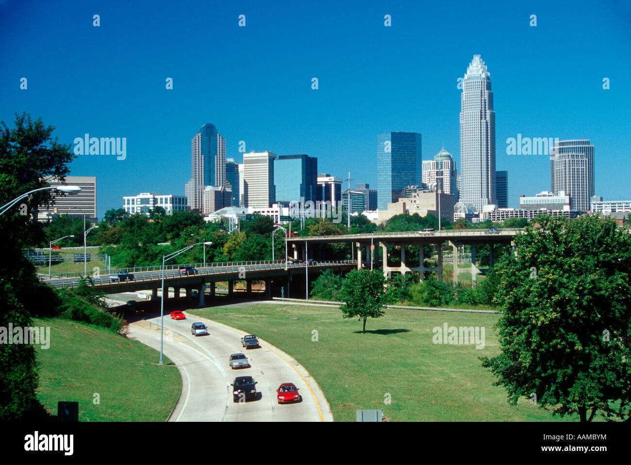 CHARLOTTE NC SKYLINE AND HIGHWAY Stock Photo Alamy