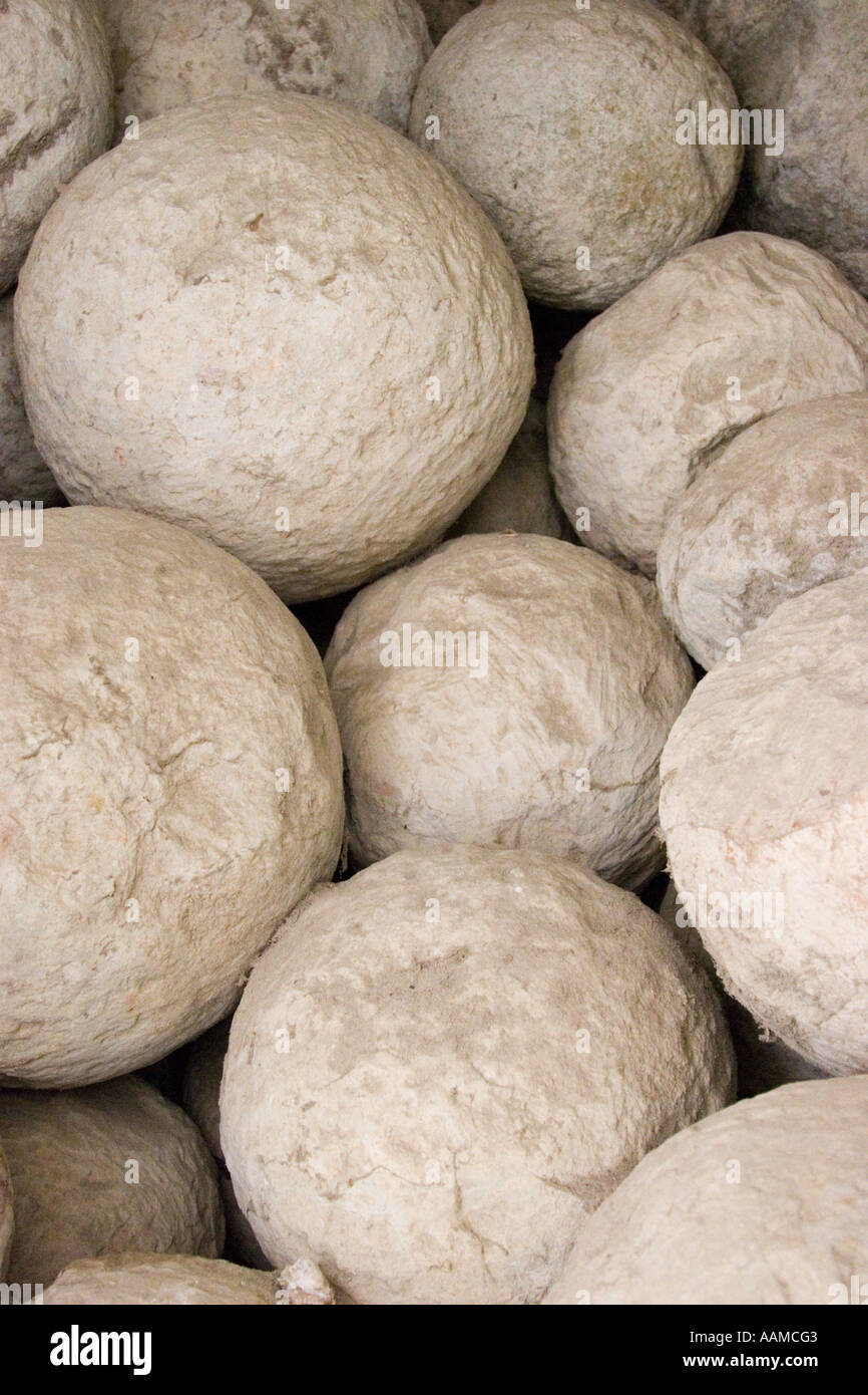 Trebuchet balls excavated from the moat at Pevensey Castle Stock Photo