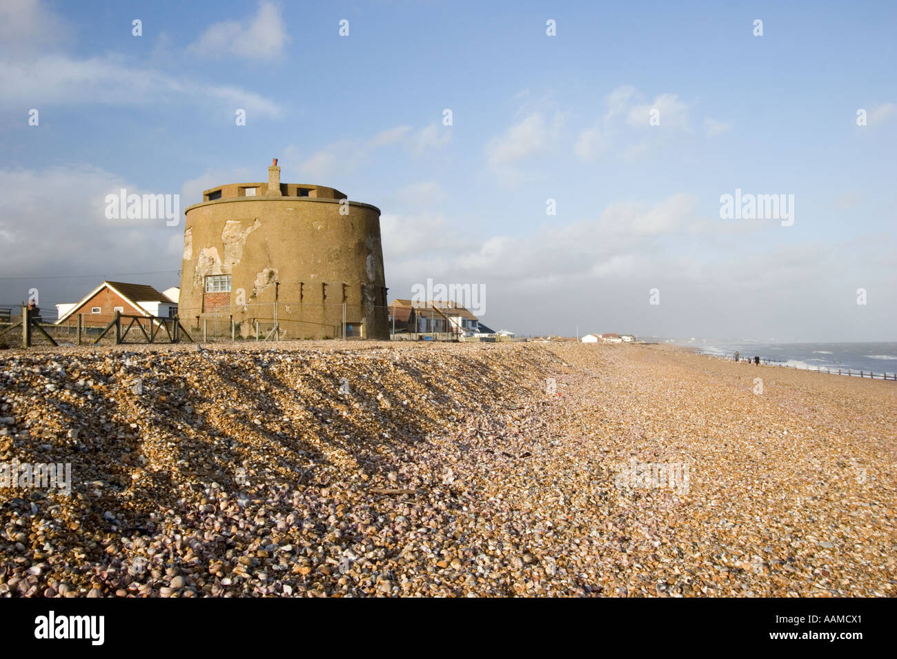 Martello tower built on the East Sussex coast as a defense against invasion by Napoleon and the French army Stock Photo