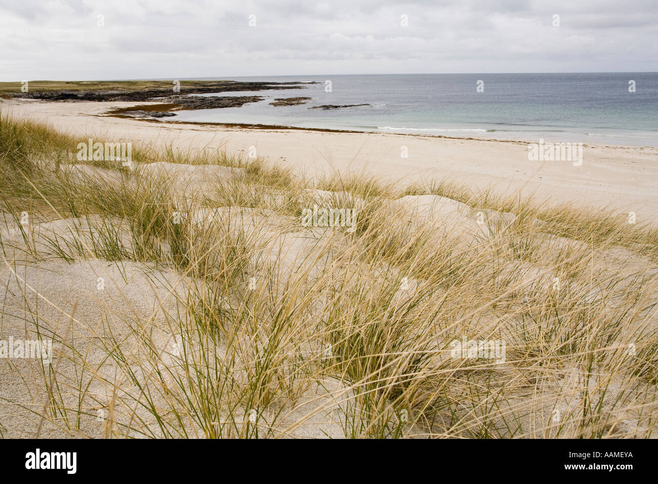 UK Scotland Western Isles Outer Hebrides Barra West Coast Traigh Tuath beach and sand dunes Stock Photo