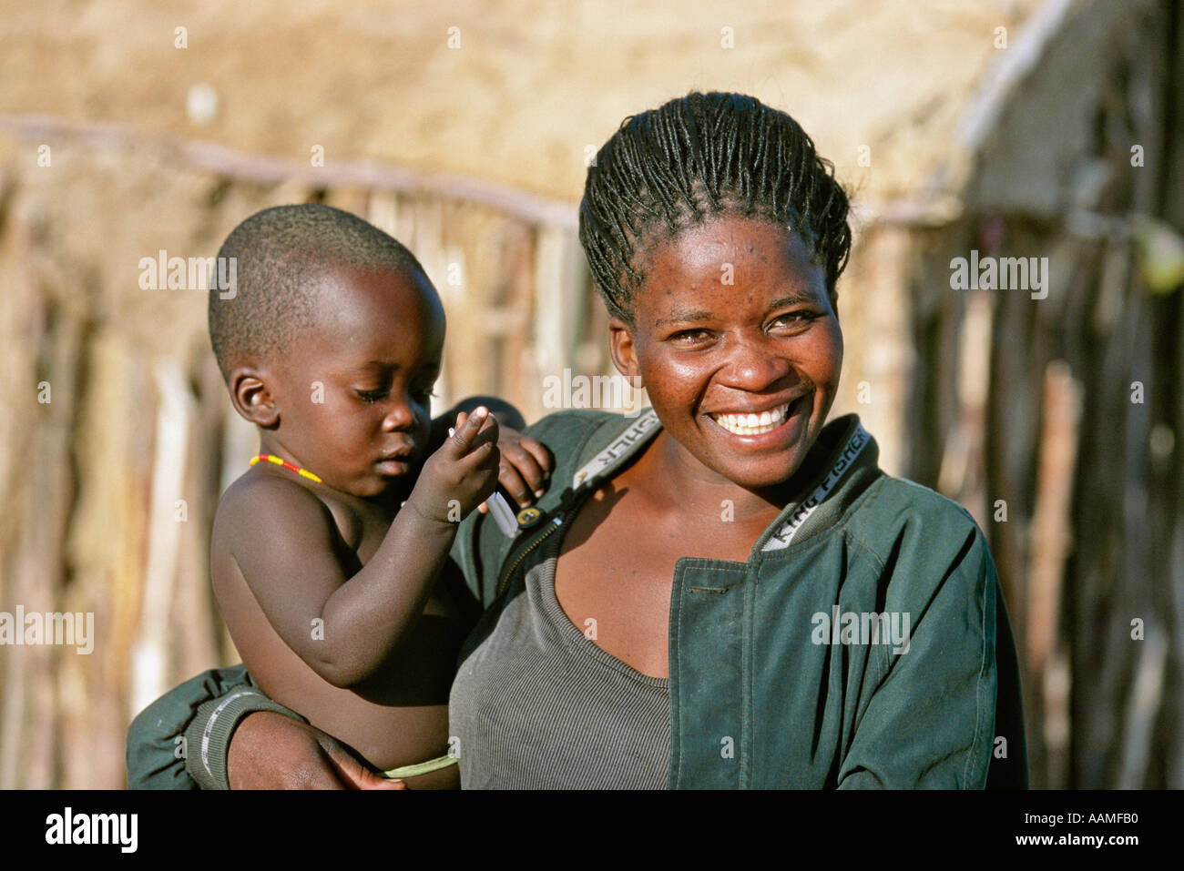 Himba Indigenous mother and child in Kunene Province Namib Desert