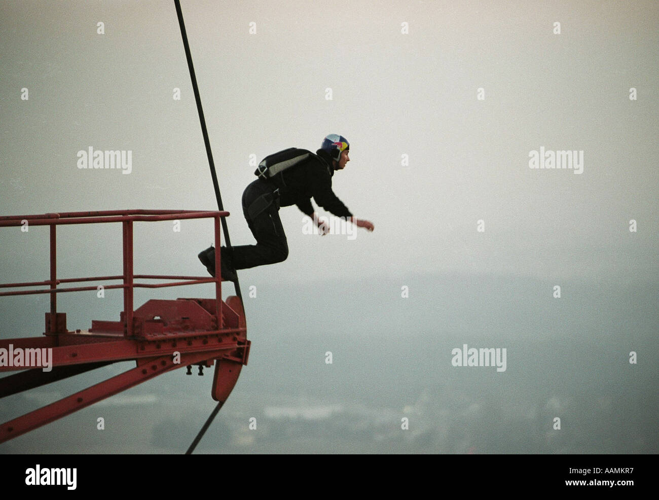 Antenna base jumping cedric dumont extreme sport hires stock