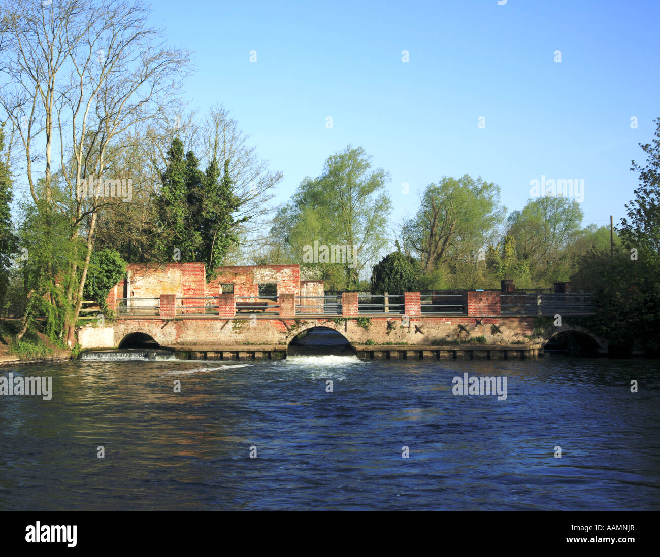A view of the Mill Pool and River Bure at the former watermill at Horstead, Norfolk, England, United Kingdom, Europe. Stock Photo