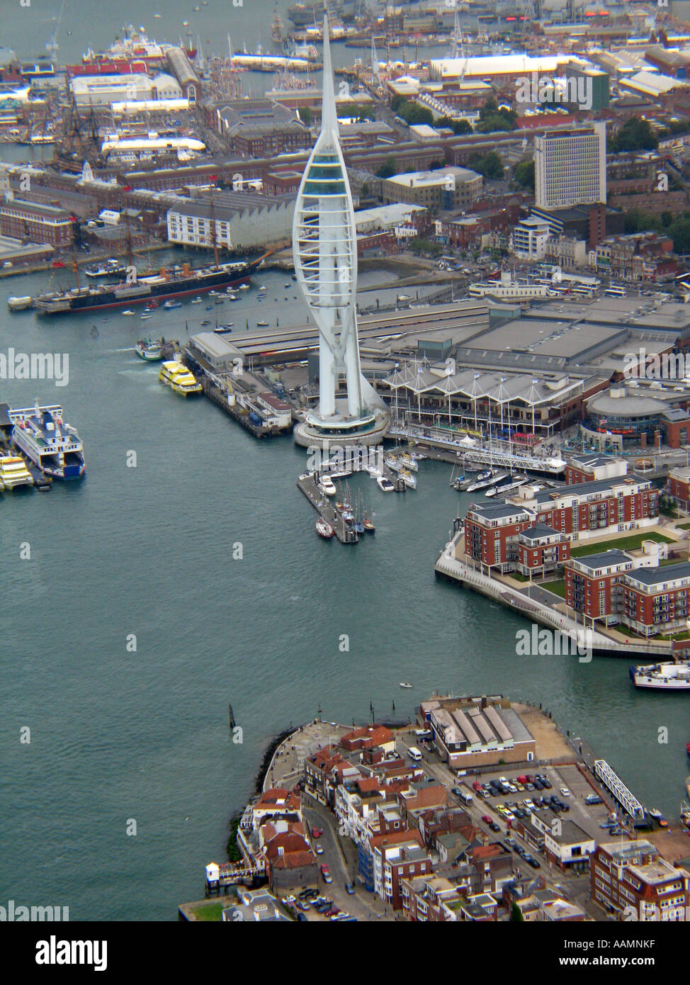 Spinnaker tower, aerial view, Portsmouth harbour, Hampshire. England. Stock Photo