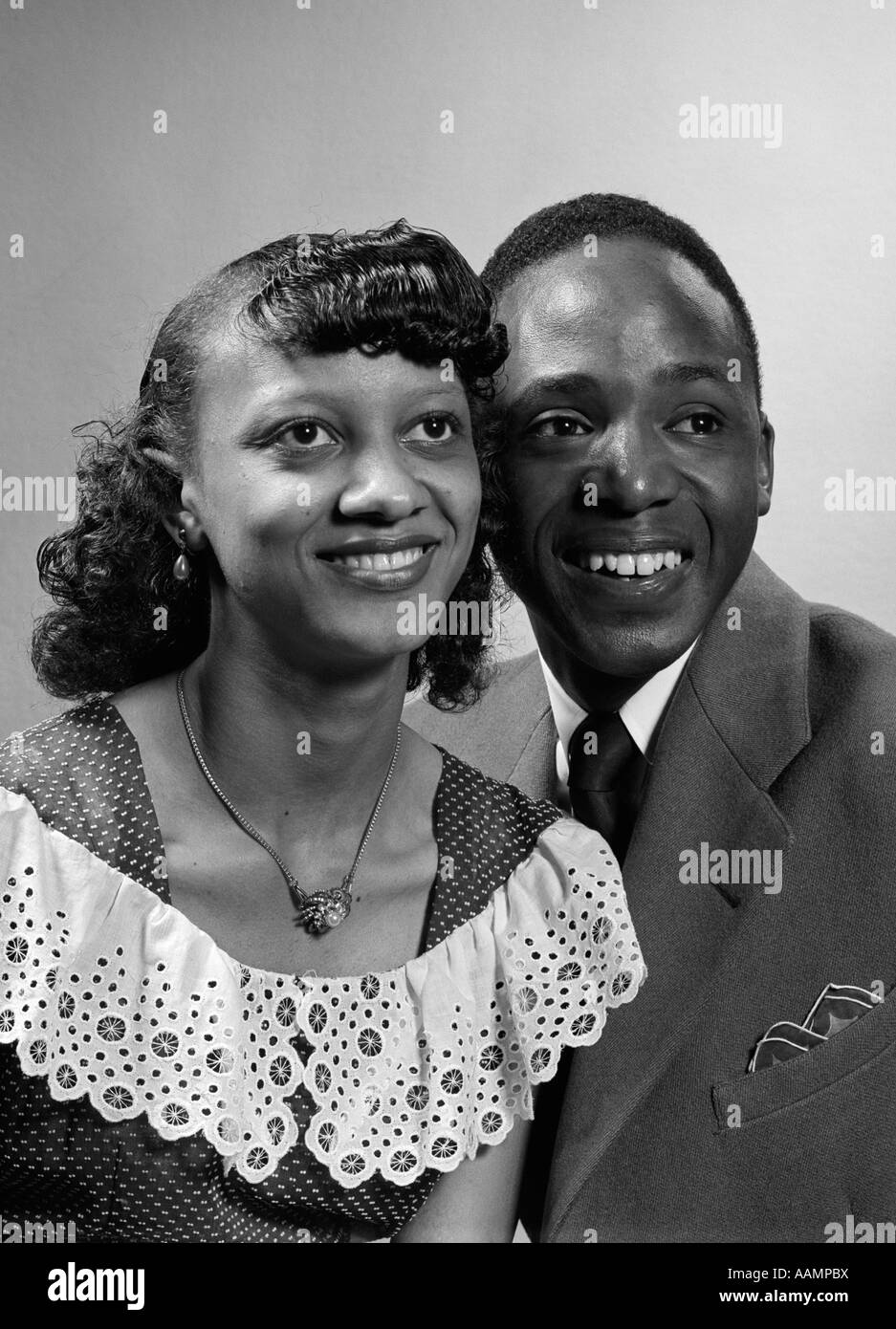 1950s Portrait Young African American Couple Man Woman Smiling