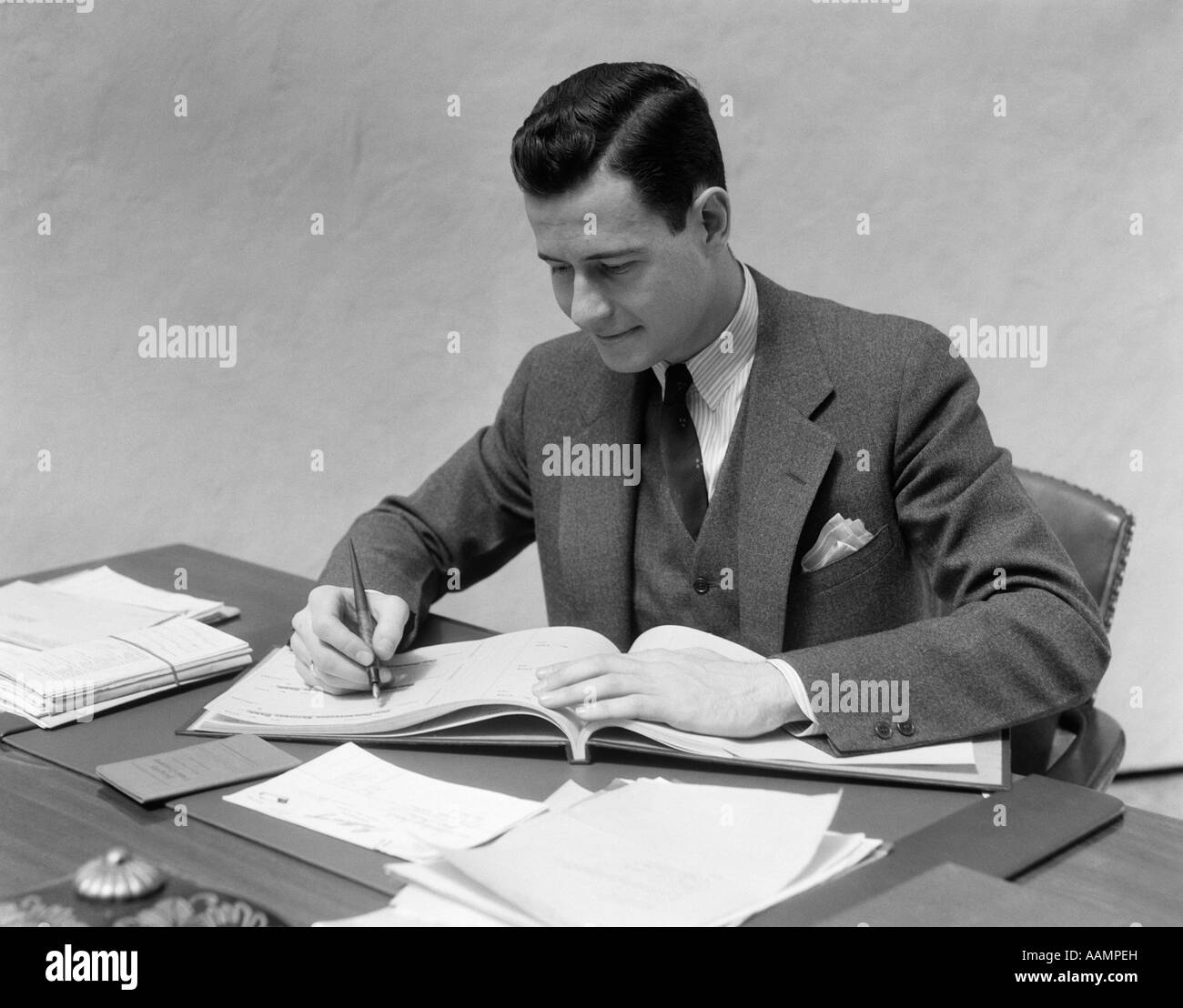 1930s Man At Desk In Office Writing Stock Photo 12664456 Alamy