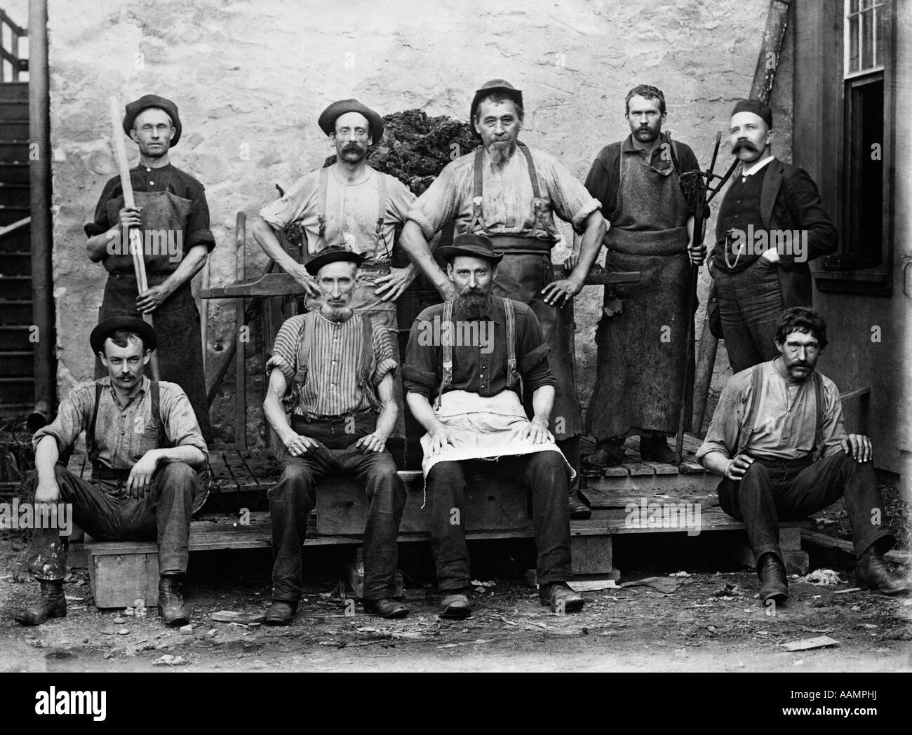 1890s 1900s GROUP PORTRAIT OF 9 CARPET MILL WORKERS Stock Photo Alamy