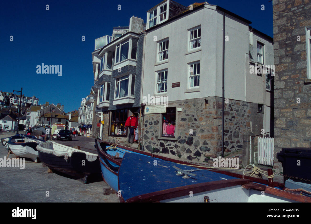 Fishmens cottages on the harbour front St Ives, Cornwall, UK Stock Photo