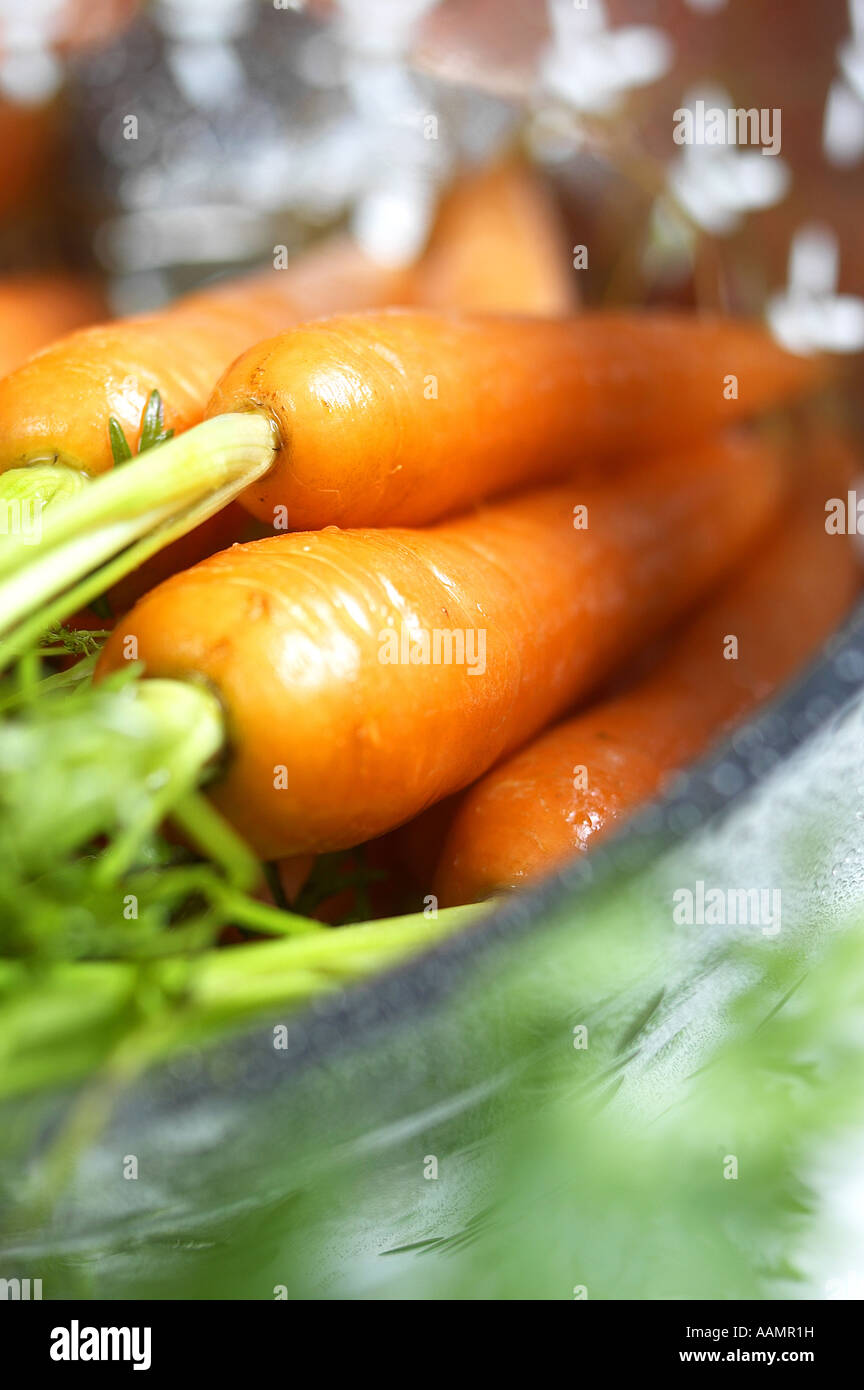 Carrots being washed in a colander Stock Photo Alamy