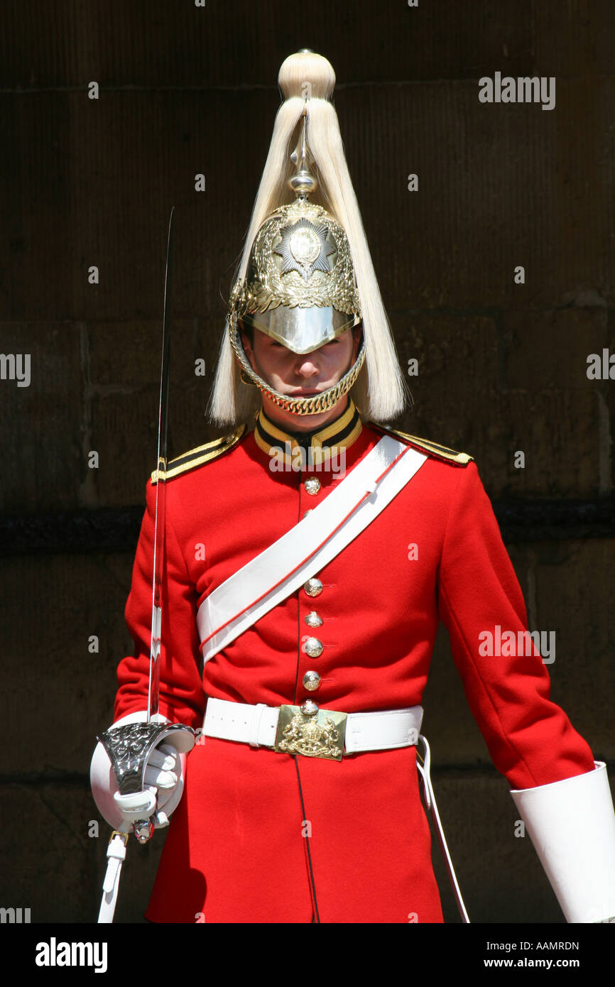 Soldier on guard at Horseguards Whitehall London Uk. Stock Photo