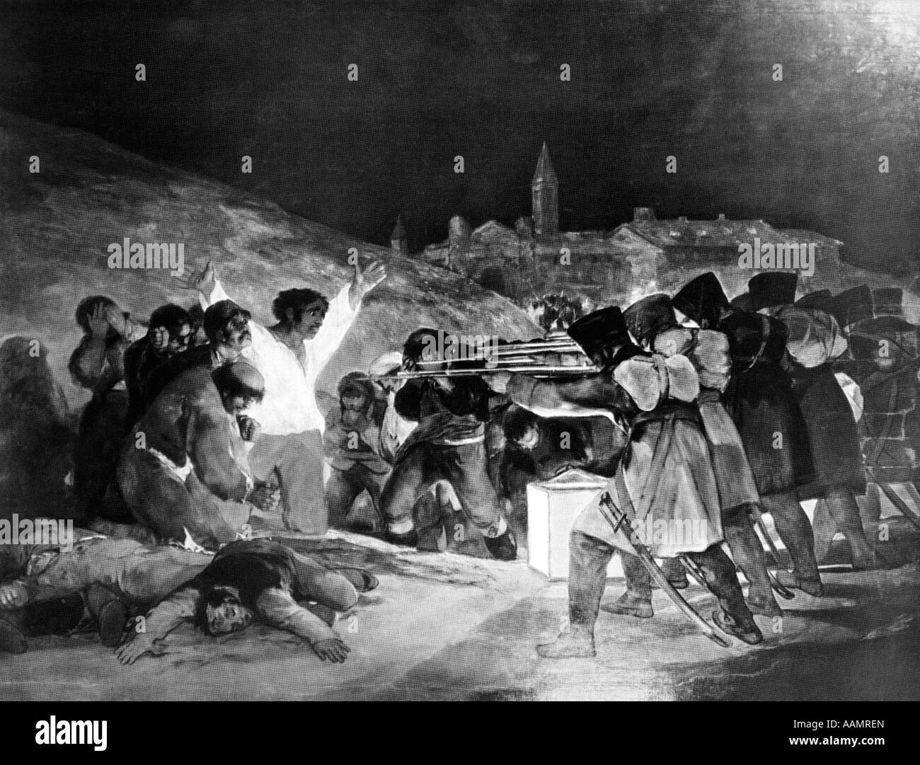 1808 THE FIRING PARTY GOYA PAINTING EXECUTIONS OF FRENCH SOLDIERS SHOOTING ACCUSED LEADERS REVOLT MADRID SPAIN NAPOLEONIC WAR Stock Photo