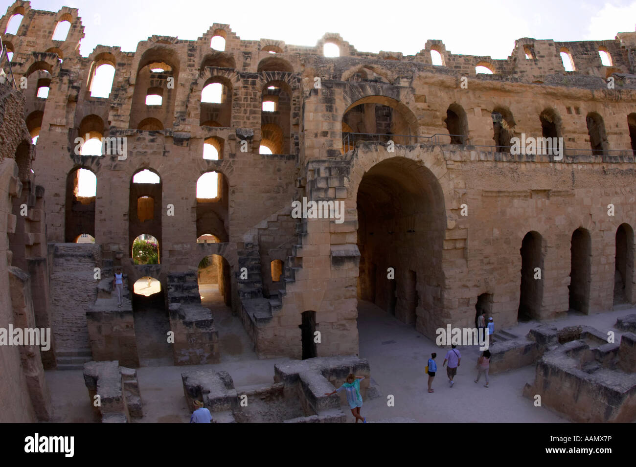 remaining arched tiers of the old roman colloseum at el jem tunisia Stock Photo
