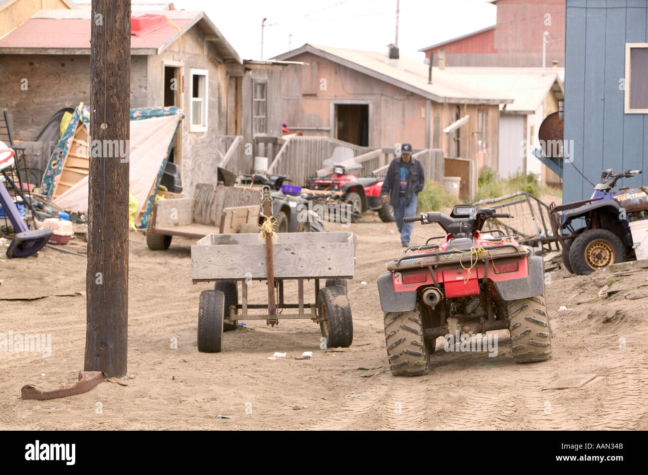 Eskimo houses on the island community of Shishmaref Chukchi sea Stock