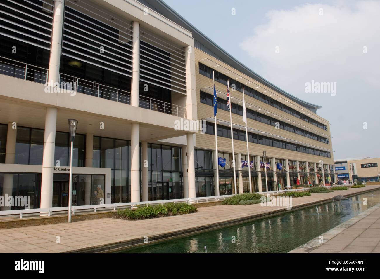 Water Gardens and Harlow Civic Centre Essex UK Stock Photo Alamy