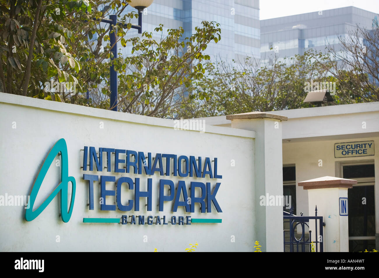 Entrance to International Tech Park, a major software manufacturing centre in Bangalore. Stock Photo
