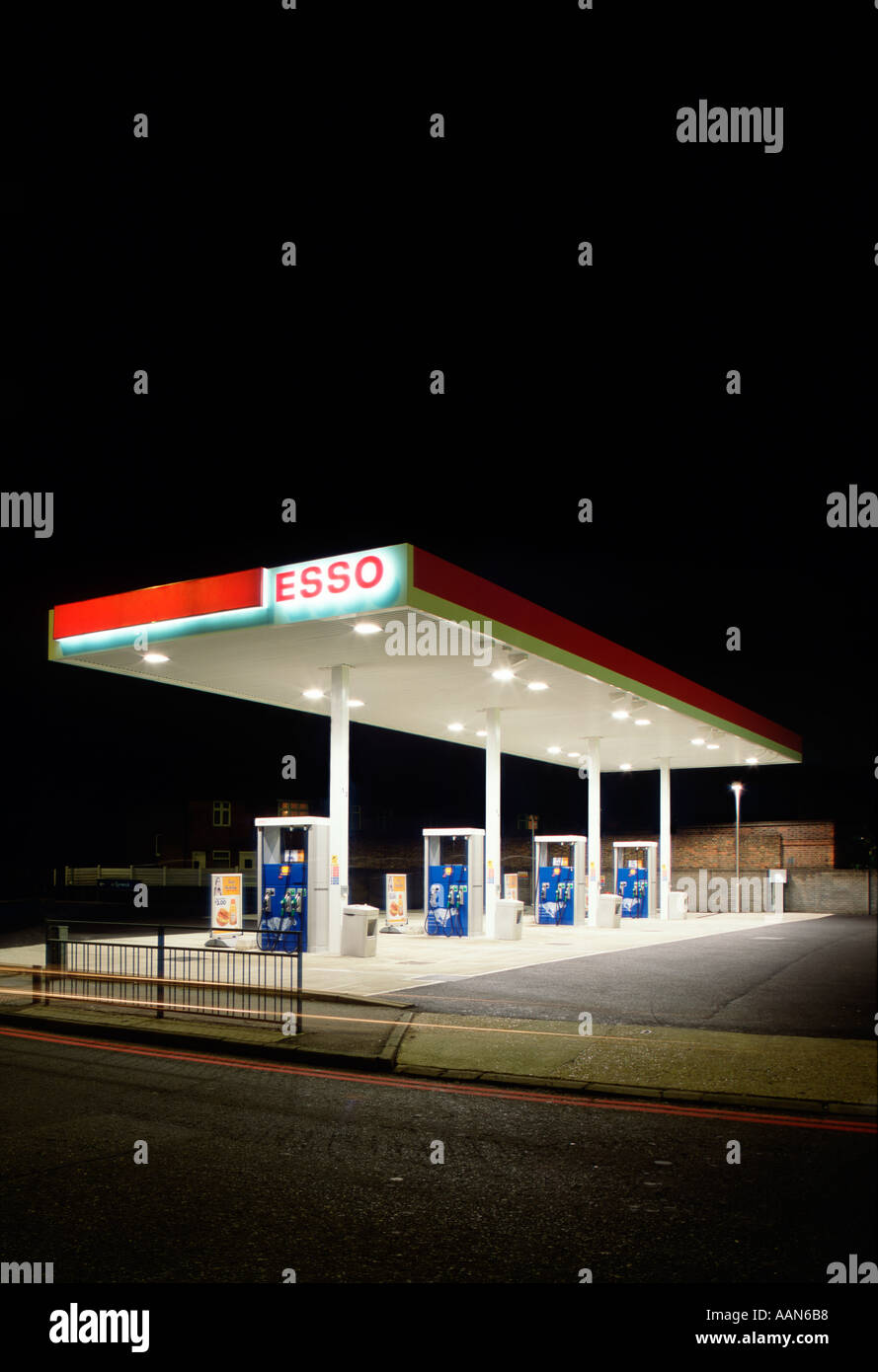 Esso Petrol Station by night near A3 road surrey england uk britain europe Stock Photo