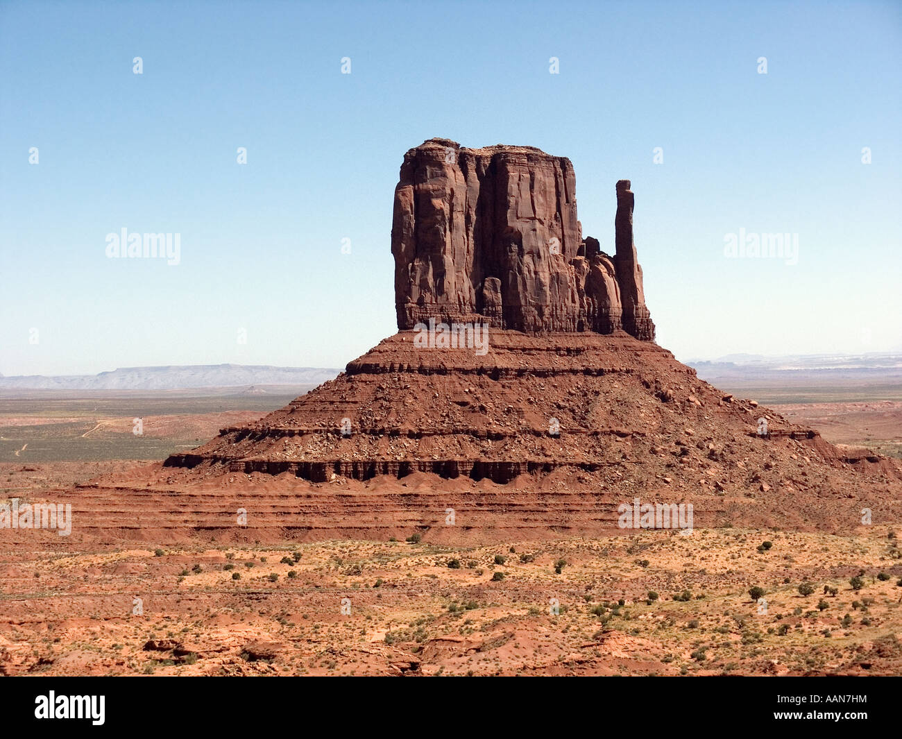 A Mitten Butte. Monument Valley. Navajo Nation tribal park. Northeastern Arizona and southeastern Utah States. USA Stock Photo