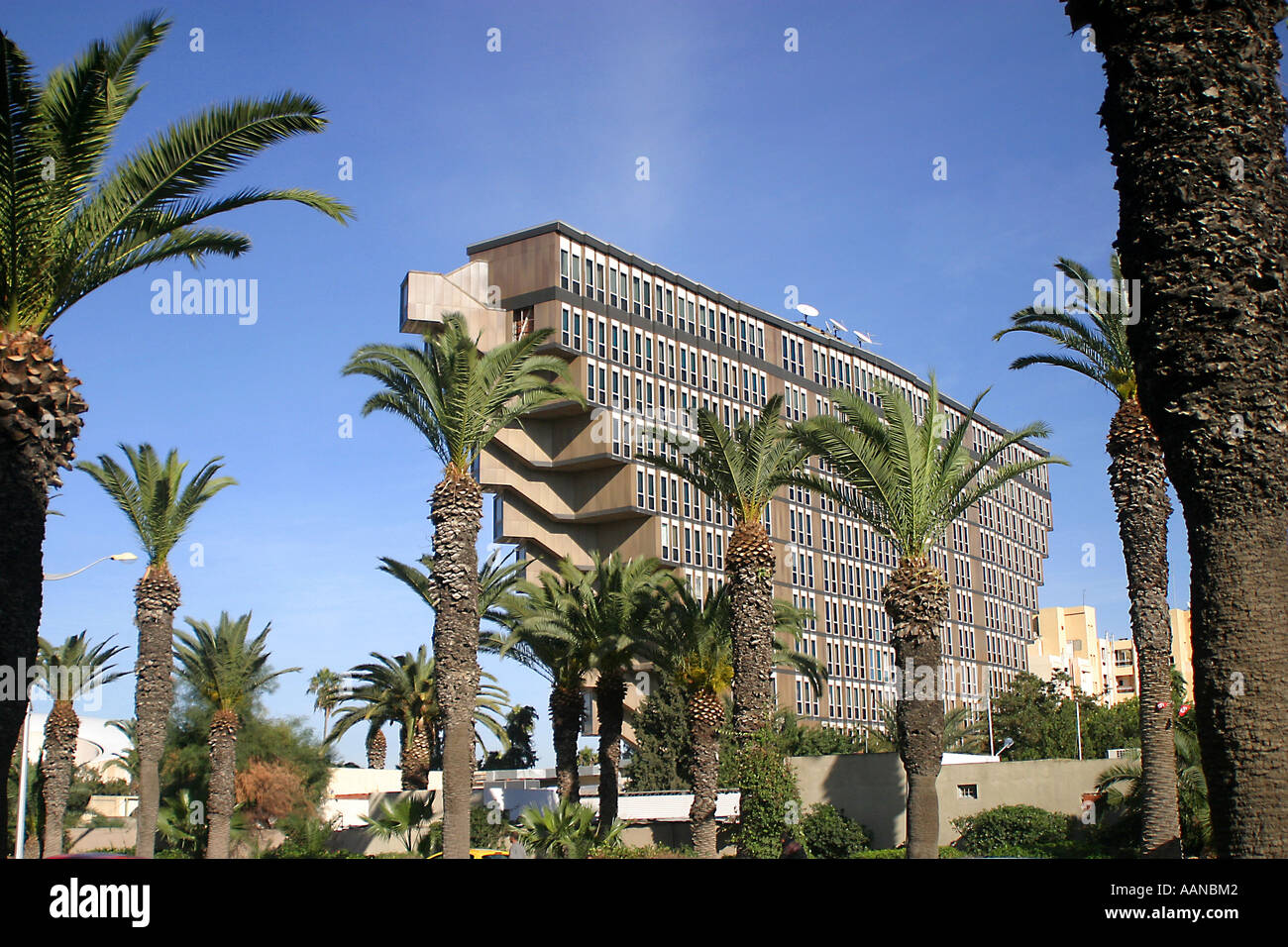 Grand Hotel du Lac Tunis Tunisia This strange inverted pyramidical thing is the leading architectural curiosity of Tunis Stock Photo