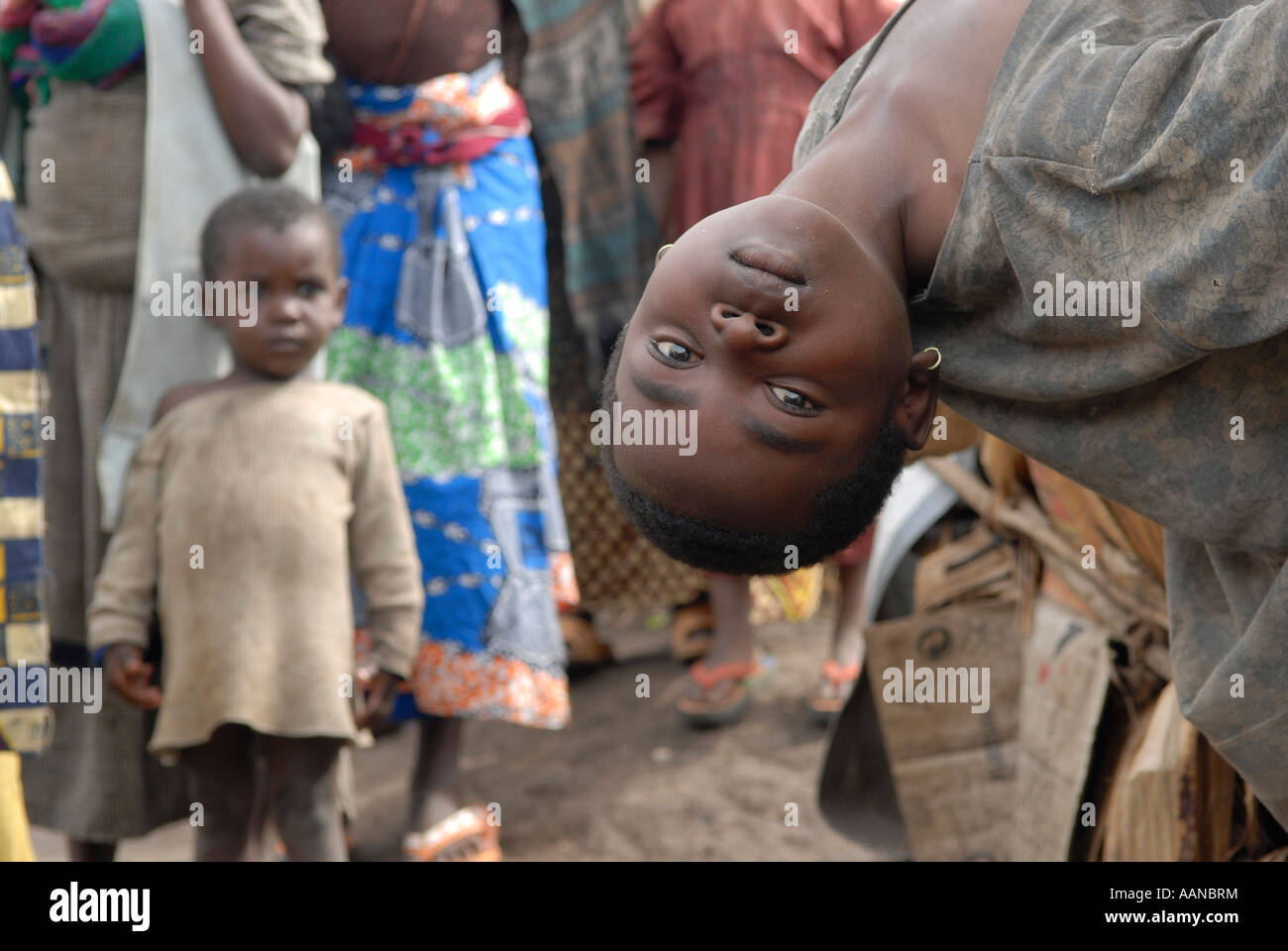 Internally displaced children in an IDP makeshift camp in North Kivu, DR Congo Africa Stock Photo