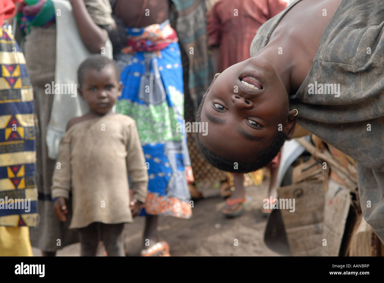 Internally displaced children in an IDP makeshift camp in North Kivu, DR Congo Africa Stock Photo