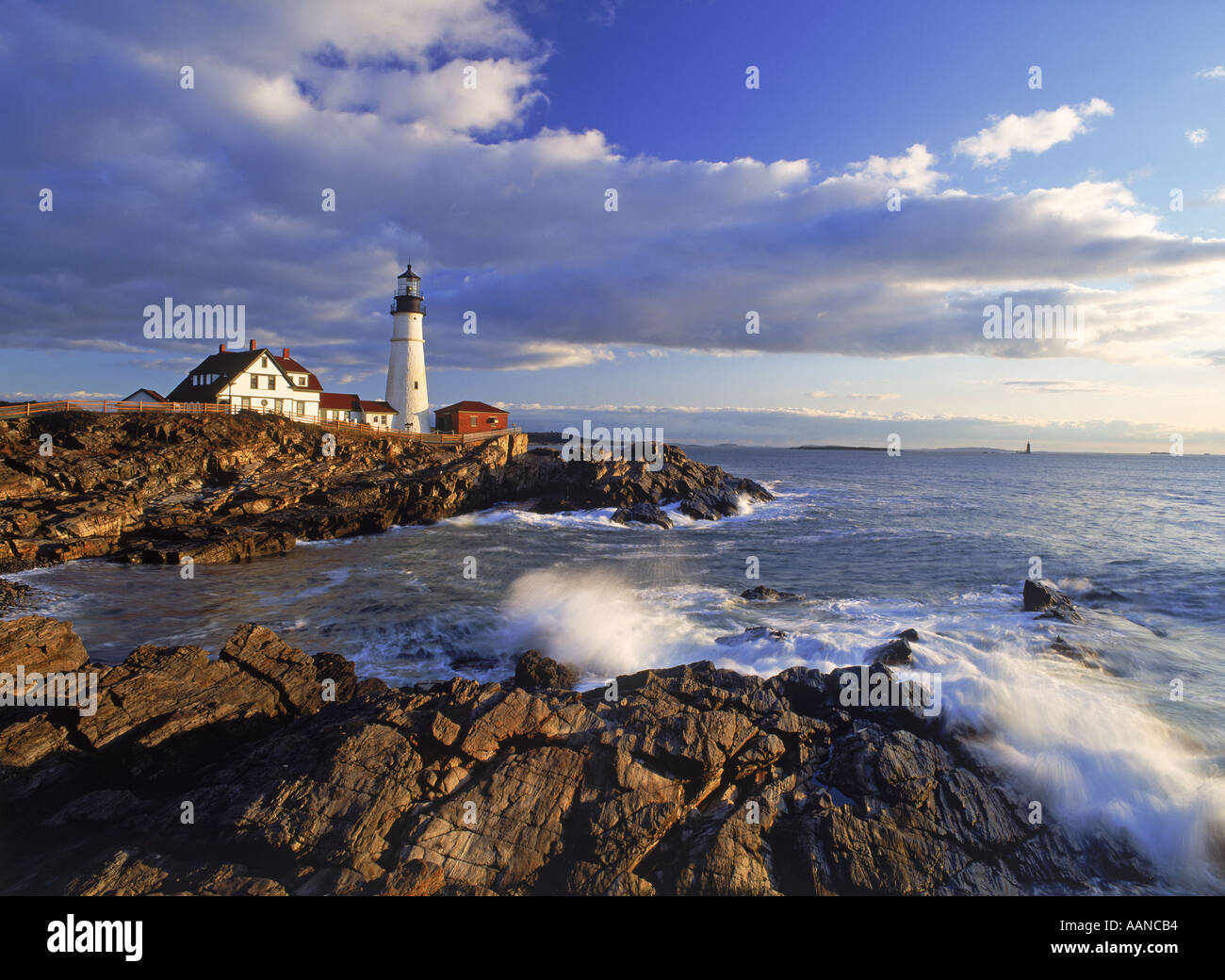 Portland Head Light at Fort Williams Park on Cape Elizabeth in Maine Stock Photo