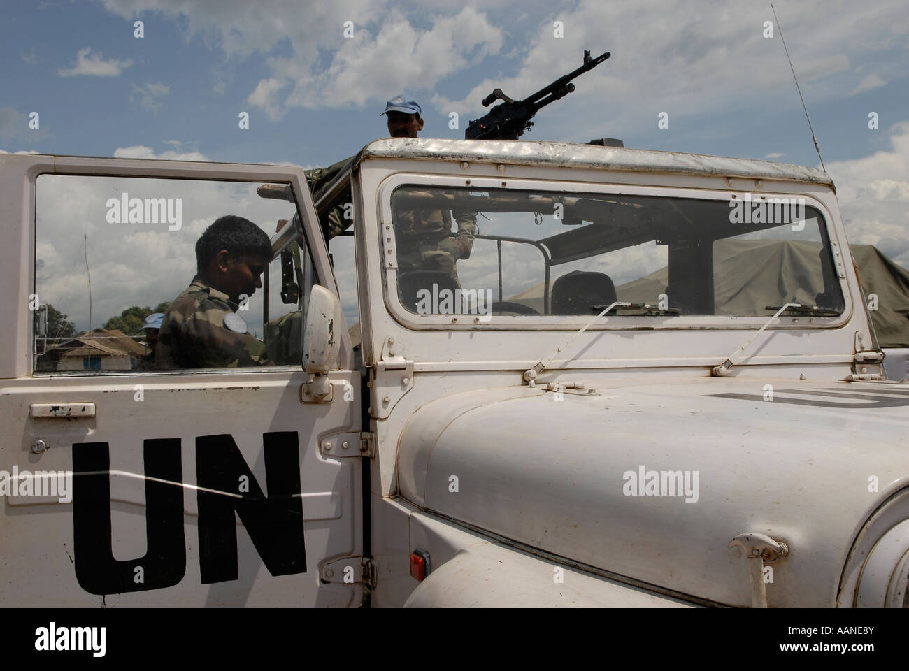 UN peacekeepers from India serving with Monusco a United Nations peacekeeping force in North Kivu province in Democratic Republic of Congo Africa Stock Photo