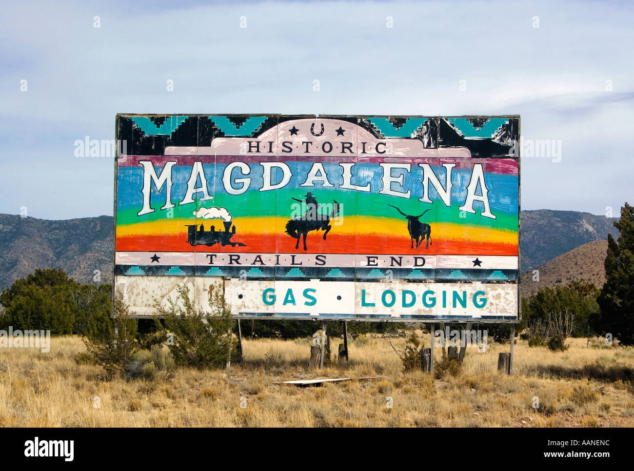 Welcome to Historic Magdalena sign in New Mexico Stock Photo