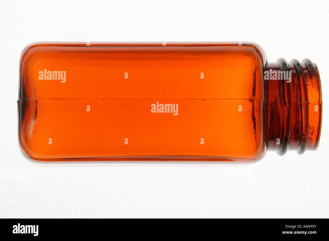 Pill Bottle seen from the side looking dopwn Stock Photo