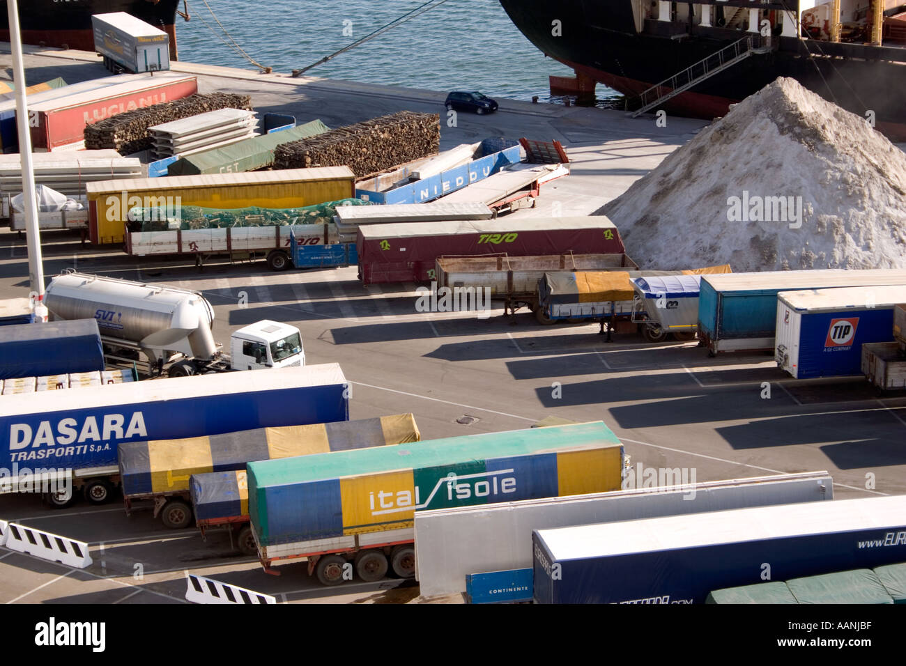 Shipment of salt at Cagliari Dockside, Sardinia, Stock Photo