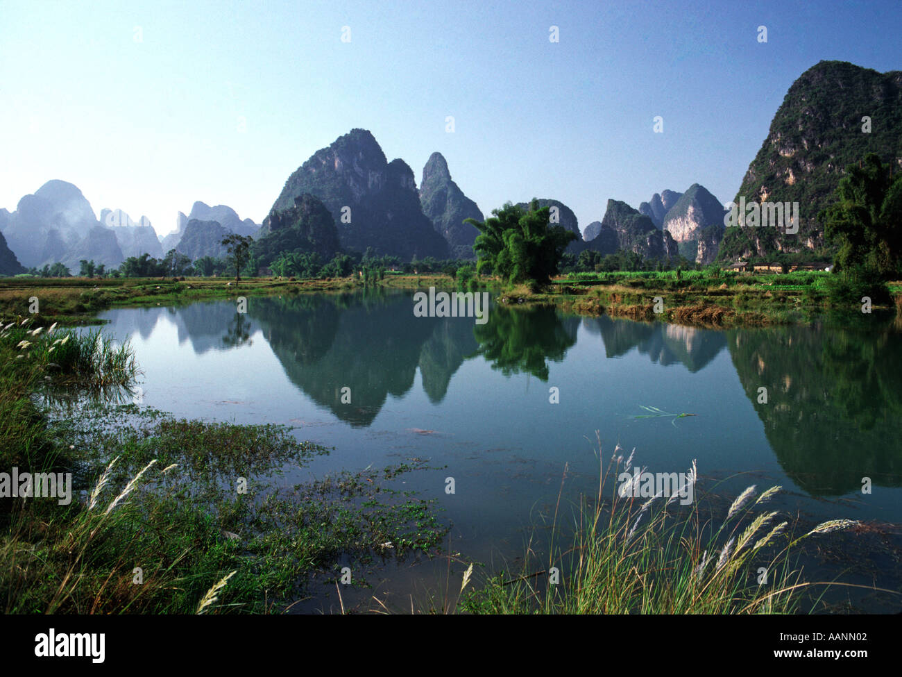 asia China Guanxi Province watery landscape at Yangshuo Stock Photo